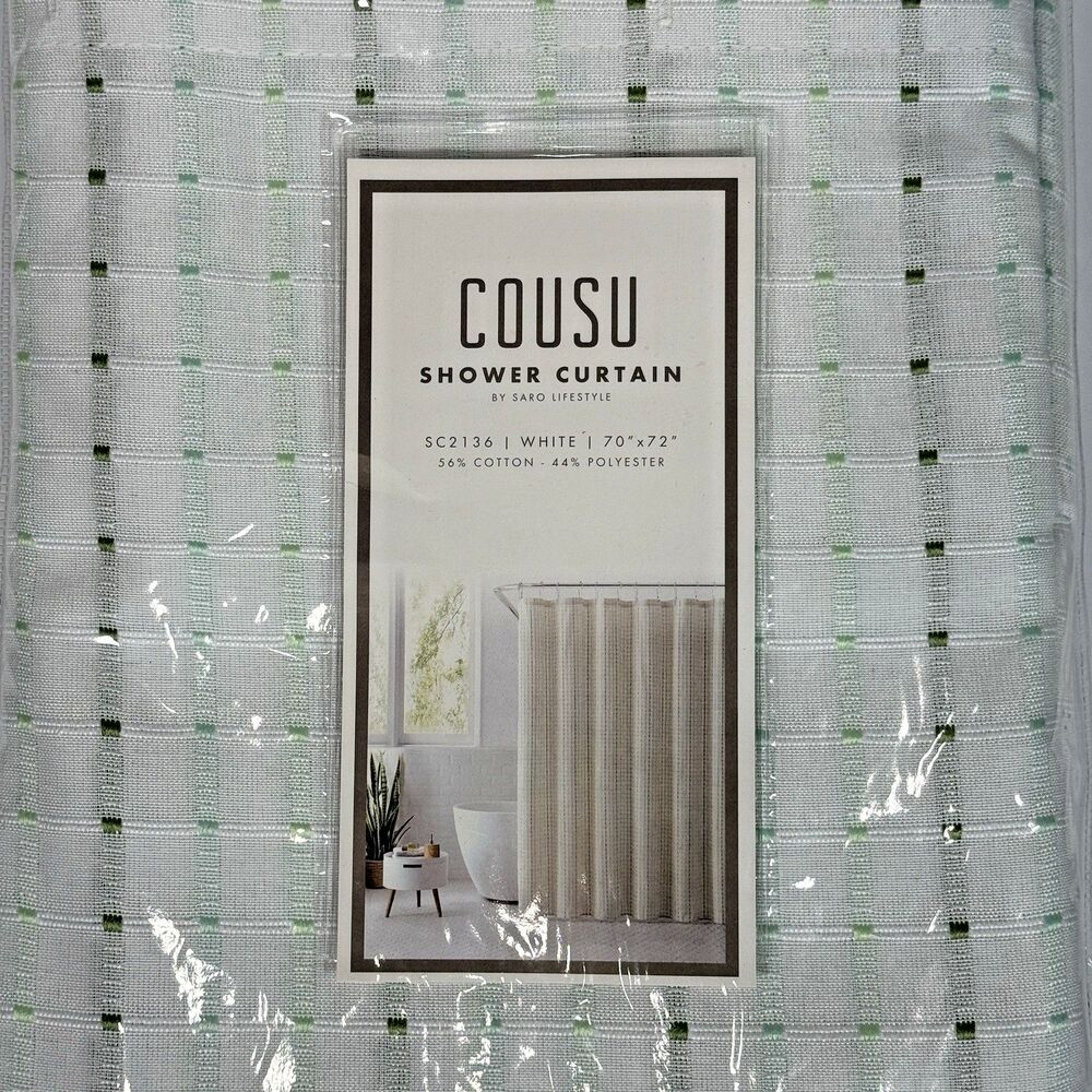 Saro Lifestyle Cousu Shower Curtain SC2136 White Green Textured 70"x72"